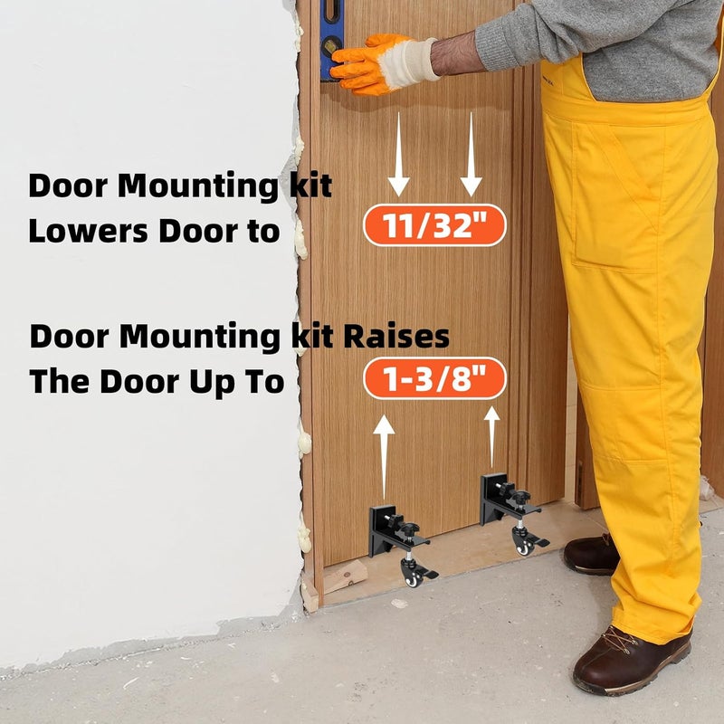 XINRINTONG عدة أدوات تركيب الأبواب الثقيلة للأبواب المعلقة مسبقًا 1-10/32" و 1-30/32" - مجموعة تركيب بدون استخدام اليدين لشخص واحد، جهاز تعليق، عربة رفع الألواح - Image 3